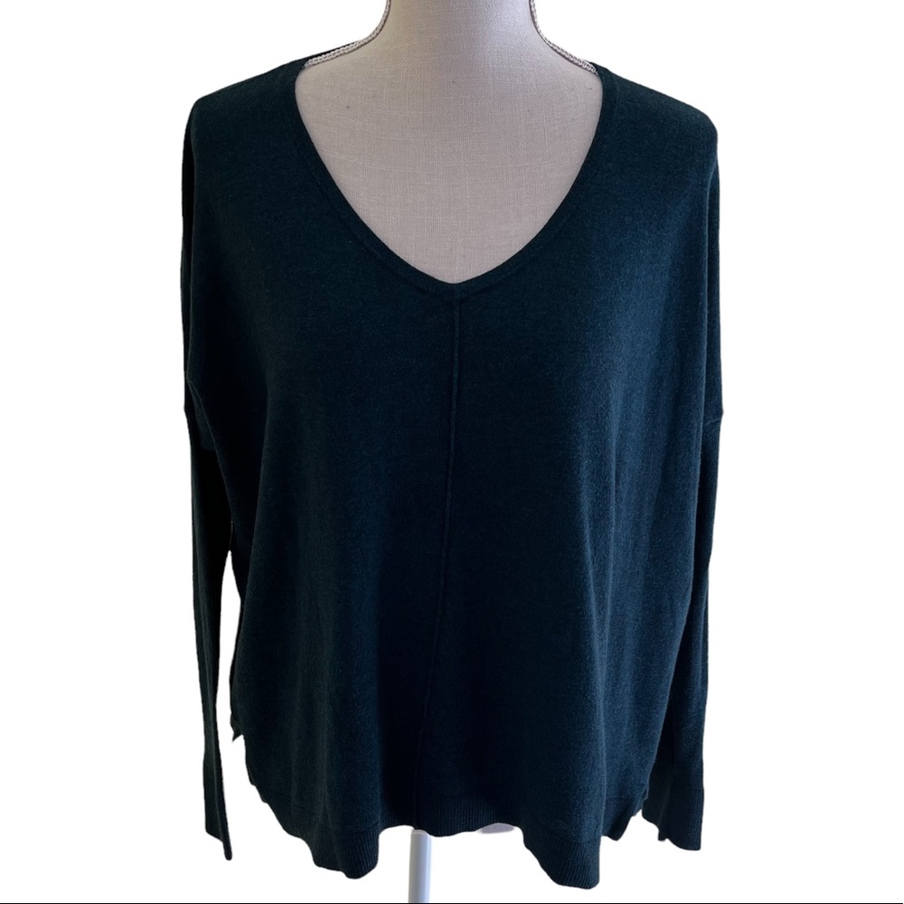 LOFT Forest/Teal Green Loose Fit Poncho Style Pull-Over S